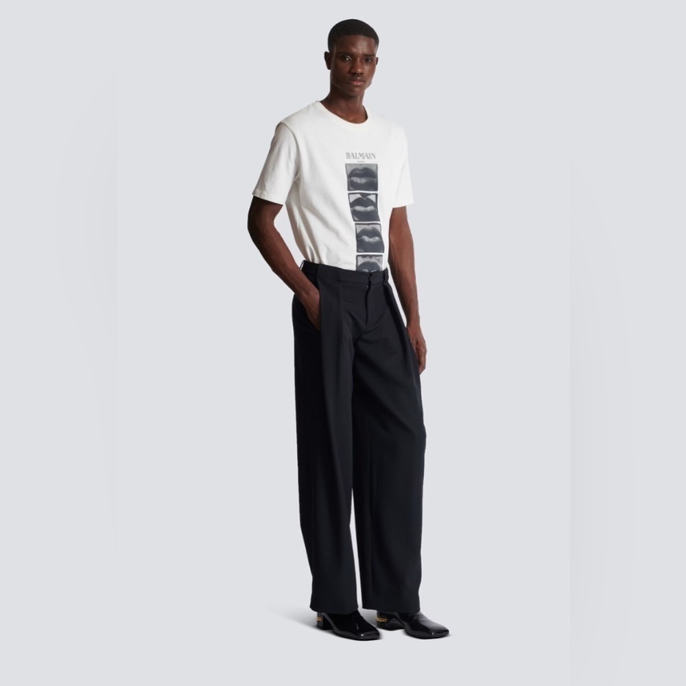 BALMAIN PARIS PLEATED GRAIN DE POUDRE TROUSERS BLACK 38X32 NWT
